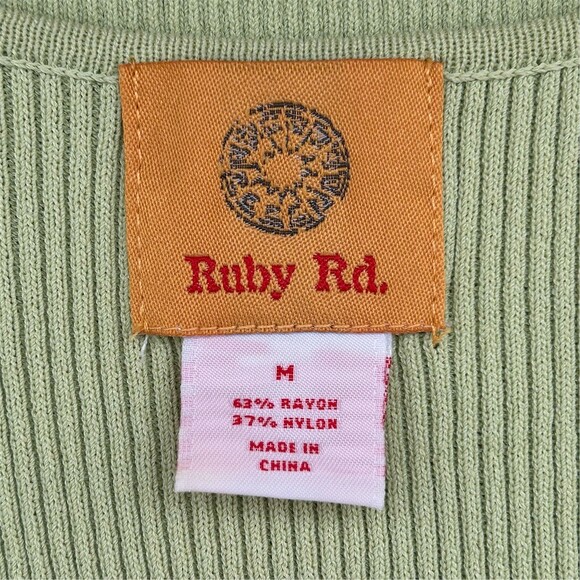 Ruby Rd. Tank Top Womens M Light Green Ribbed Knit Beaded Scoop Neck - Picture 2 of 8